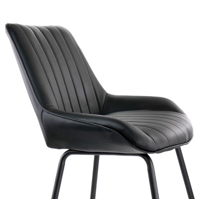 Black Faux Leather Tufted Arm Chair with Metal Legs, Set of 2