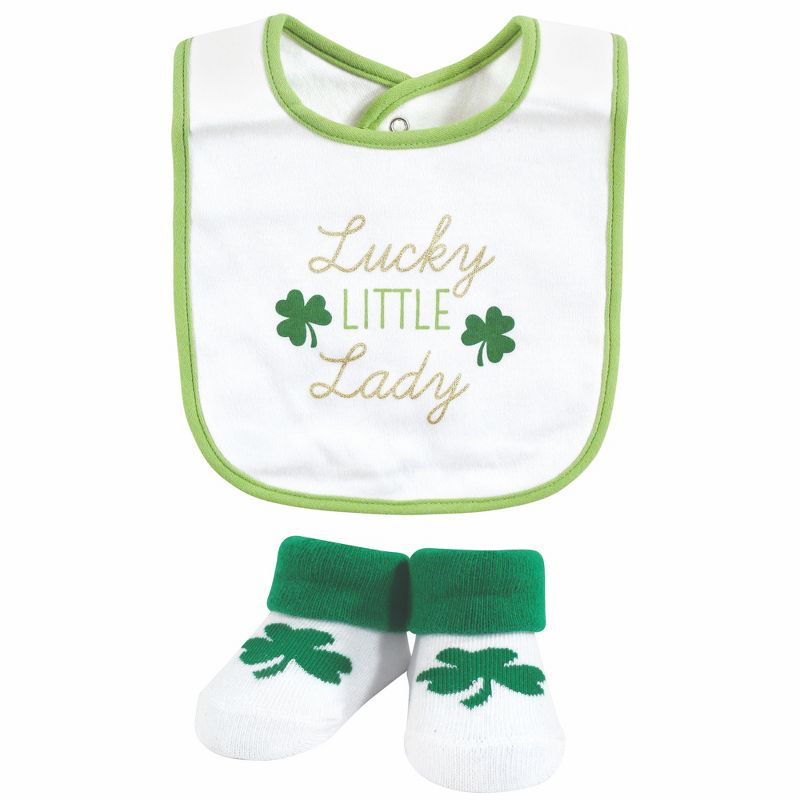 Hudson Baby Infant Girl Cotton Bib and Sock Set, Lucky Lady, 0-9 Months, 5 of 7
