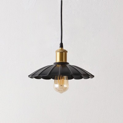 Novaire Vintage Umbrella Black Iron Pendant with Brass Accents