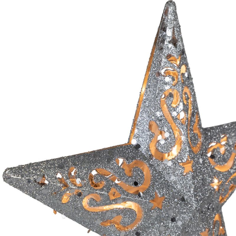 Northlight 8.5" Lighted Silver Glitter Star Cut Out Design Christmas Tree Topper - Clear Lights, White Wire, 5 of 8