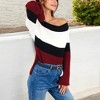Anna-Kaci Women's Off-Shoulder Ribbed Knit Sweater with Color Block Design - 2 of 4