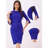 Allegra K Women's 3/4 Sleeves Belted Mock Neck Office Sheath Dress - 2 of 4