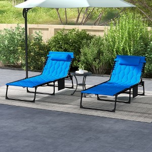 TiramisuBest Folding Chaise Lounge Set w/ 5-Level Recliner, Padded Seat, Pocket & Headrest for Beach/Yard/Patio (Blue) - 1 of 4