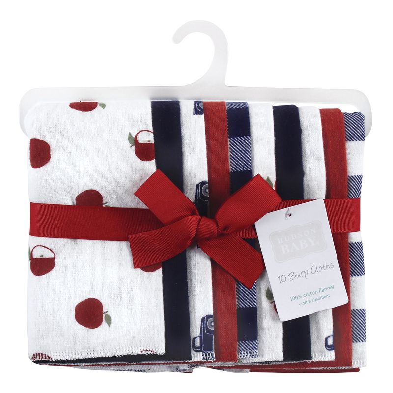 Hudson Baby Infant Boy Cotton Flannel Burp Cloths, Apple Orchard, One Size, 3 of 9