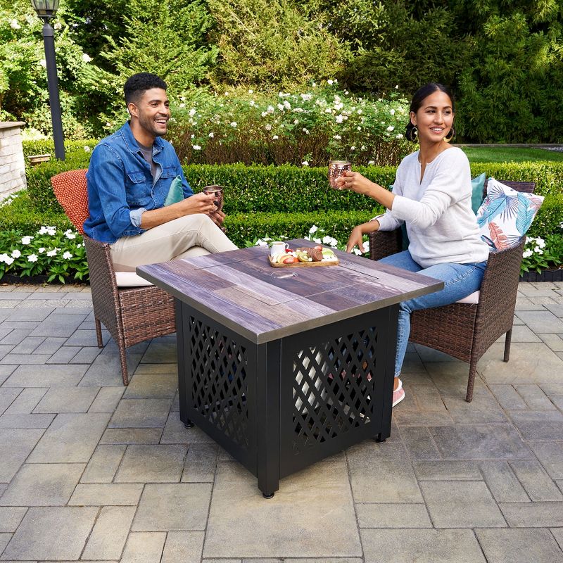 Endless Summer 30 Inch Square Outdoor UV Printed 50,000 BTU LP Gas Fire Pit​ Table with Faux Mantel and Stamped Steel Base, 3 of 9