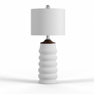 Maxax White Resin Table Lamp with USB Charging,Textured Wave Design Desk Lamp for Bedroom, Living Room,3-Way 100W E26 Base - 1 of 4