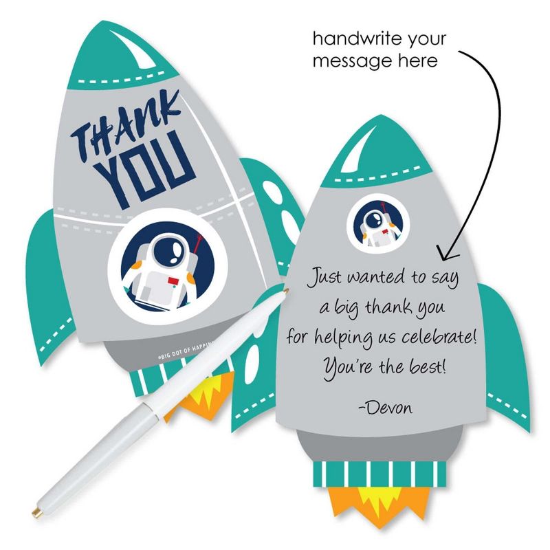 Big Dot of Happiness Blast Off to Outer Space - Shaped Thank You Cards - Rocket Ship Baby Shower Birthday Party Thank You Cards & Envelopes -Set of 12, 2 of 8