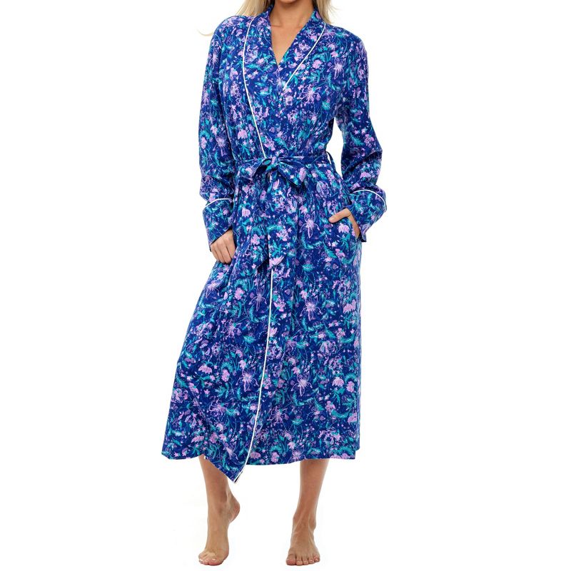 Womens Soft Cotton Knit Jersey Lounge Robe with Pockets, Long Bathrobe, 1 of 9