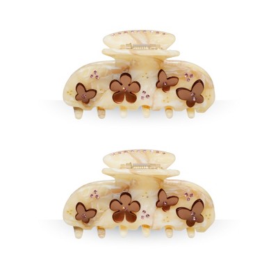 LA Glam Co. Hollywood 3" Claw Clips - All Hair - 2-Pack - Marble Beige & Brown Butterflys