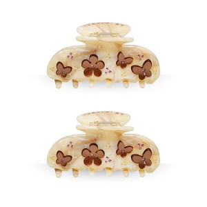 LA Glam Co. Hollywood 3" Claw Clips - All Hair - 2-Pack - Marble Beige & Brown Butterflys - 1 of 1