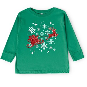 Santa Sleigh Glitter - Kids Youth Long Sleeve Tee and Kids Toddler Long Sleeve Tee - 1 of 2
