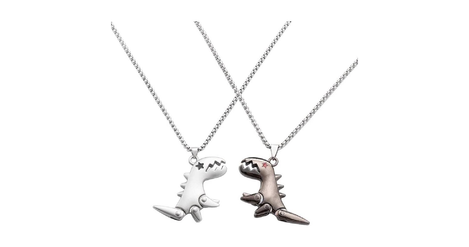 Matching Ghost & Dinosaur Necklace Set - Enamel Couple/BFF Jewelry (Halloween Gift)