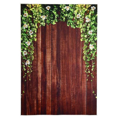 Blue Panda Photo Backdrop - Wooden Brown Photo-Booth Photography Background with Floral, 5x7 Feet