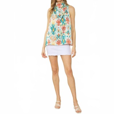 Women's High Neck Drape Print Top - entro M