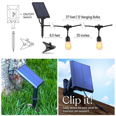 Warm White Solar Powered LED Outdoor String Lights with Flame Bulbs