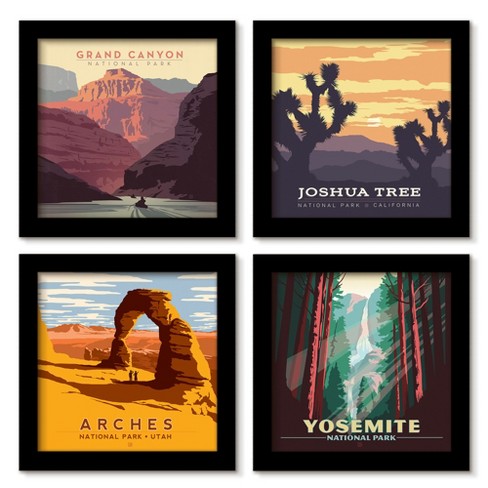 Americanflat Set of 4 National Park Prints by Anderson Design Group -  Framed Artwork in 11X14 Mahogany Frames with 8X10 Mat - Bed Bath & Beyond -  37277805