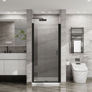 34"x 72" Pivot Shower Door Combo w/ 35.4" White Acrylic Shower Base, Black Aluminum Finish, Semi-Frameless Tempered Clear Glass Design - 1 of 4