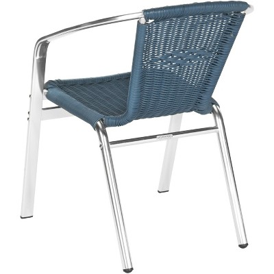 Teal Wicker and Aluminum Stackable Arm Chairs, Set of 2
