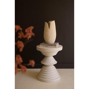 White Stone Composite Round Side Table – 20.5" Tall Modern Accent by Kalalou - 1 of 4