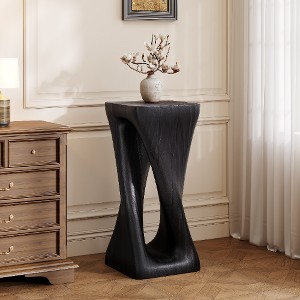 Lyngins Twisted Spiral Patio End Tables, MGO Accent Table, Wood-Look Outdoor End Table for Patio or Indoor Use, Outdoor Side Table - 1 of 4