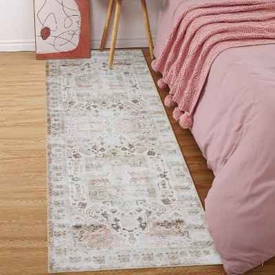 Vintage Rug Soft Oriental Floral Printed Carpet Washable Rug Living Room Bedroom Rug