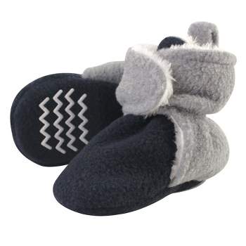 Hudson Baby Infant and Toddler Boy Cozy Fleece and Faux Shearling Booties, Navy Heather Gray