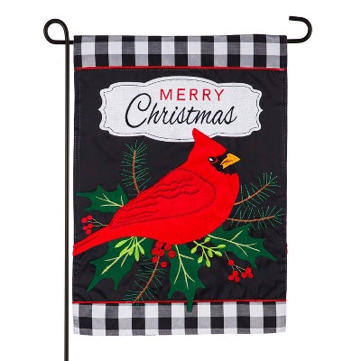 Evergreen Merry Christmas Cardinal Garden Applique Flag