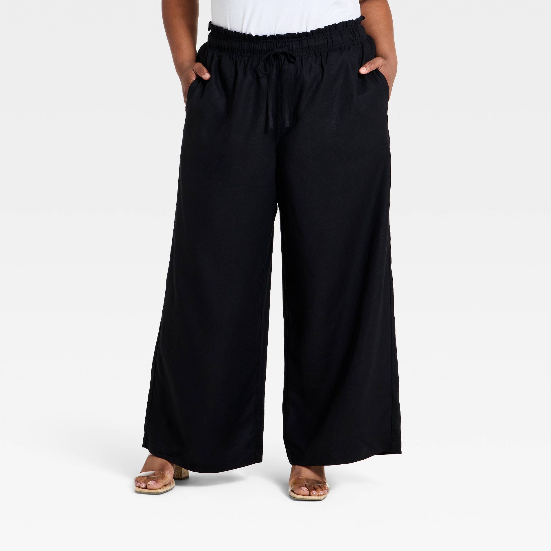 Women's Tie-Front Wide Leg Linen Pull-On Pants - Ava & Viv™
