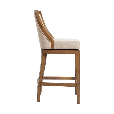 Ellie Brown Wood and Linen Swivel Bar Stool