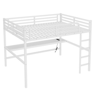 TopComfy Beds Metal Queen Size Loft Bed Frame with Built in Wardrobe with Desk and Storage Shelves for Bedroom, White, 63"*68.9"*95.68" - 1 of 4