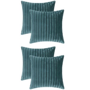 Unique Bargains Thick Velvet Striped Pleated Front Throw Pillow Covers 4 Pcs - 1 of 4
