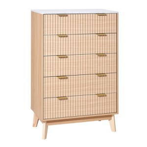 VEVOR 5 Fluted Drawer Dresser, Wooden Chest of Drawers with Sliding & Anti-tip Device, Modern Minimalist Dresser Chest, Beige - 1 of 4
