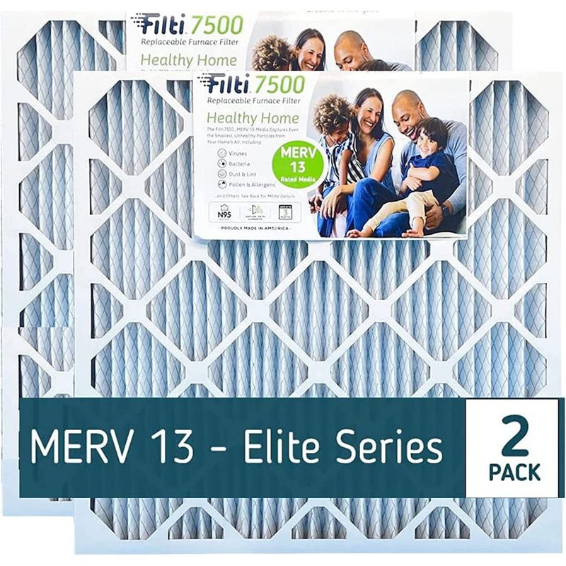 Filti 7500 Pleated Home HVAC Furnace MERV 13 Replacement Air Filter with Reduced Carbon Footprint and Nanofiber Technology  (2 Pack), 1 of 7