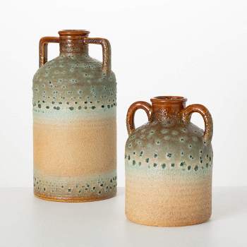 Sullivans 8" & 12" Distressed Rust Handled Vases Set of 2, Ceramic