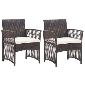 vidaXL Patio Armchairs with Cushions 2 pcs Brown Poly Rattan - 1 of 4