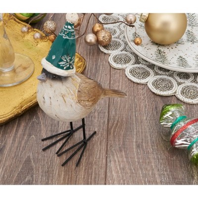 8" Multicolor Resin Bird Figurine with Winter Hat