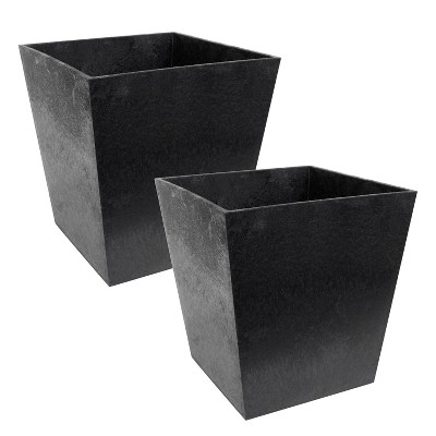 Tierra Verde 2pc Sonata Square Indoor Outdoor Self-Watering Planter Pots Black 12.75"x13.75"