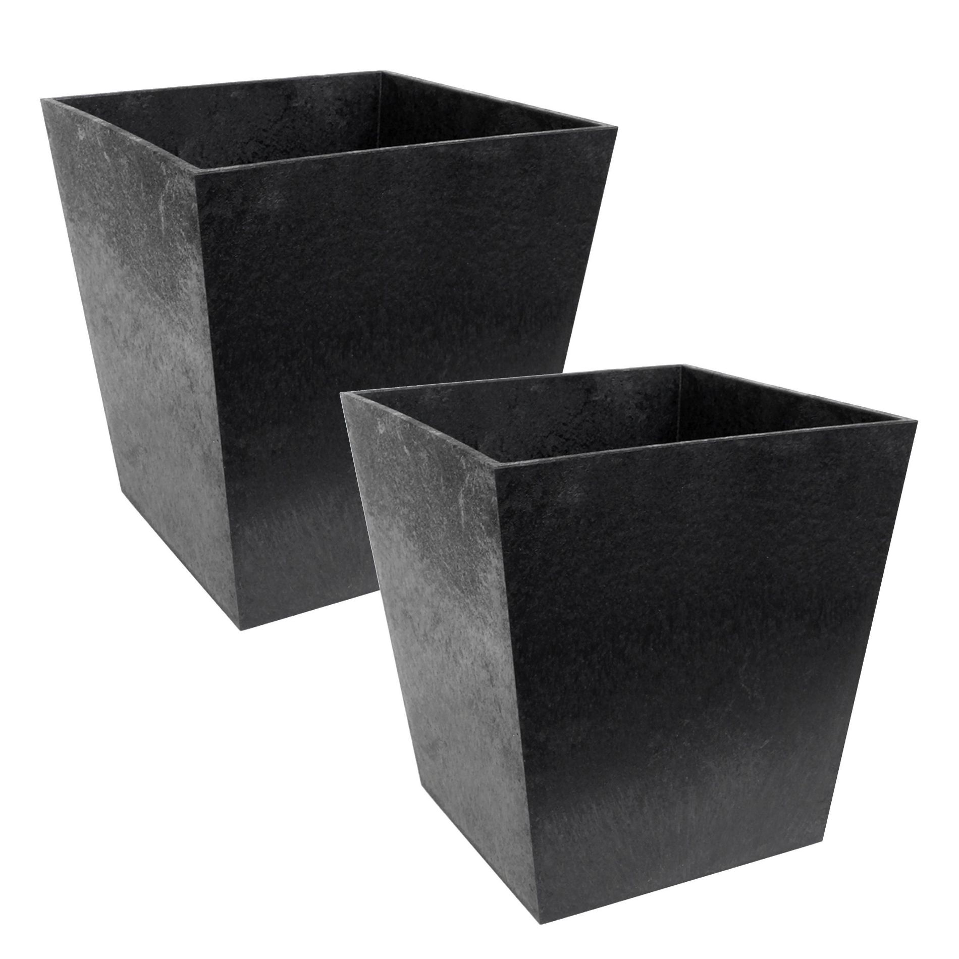 Tierra Verde 2pc Sonata Square Indoor Outdoor Self-Watering Planter Pots Black 12.75"x13.75"