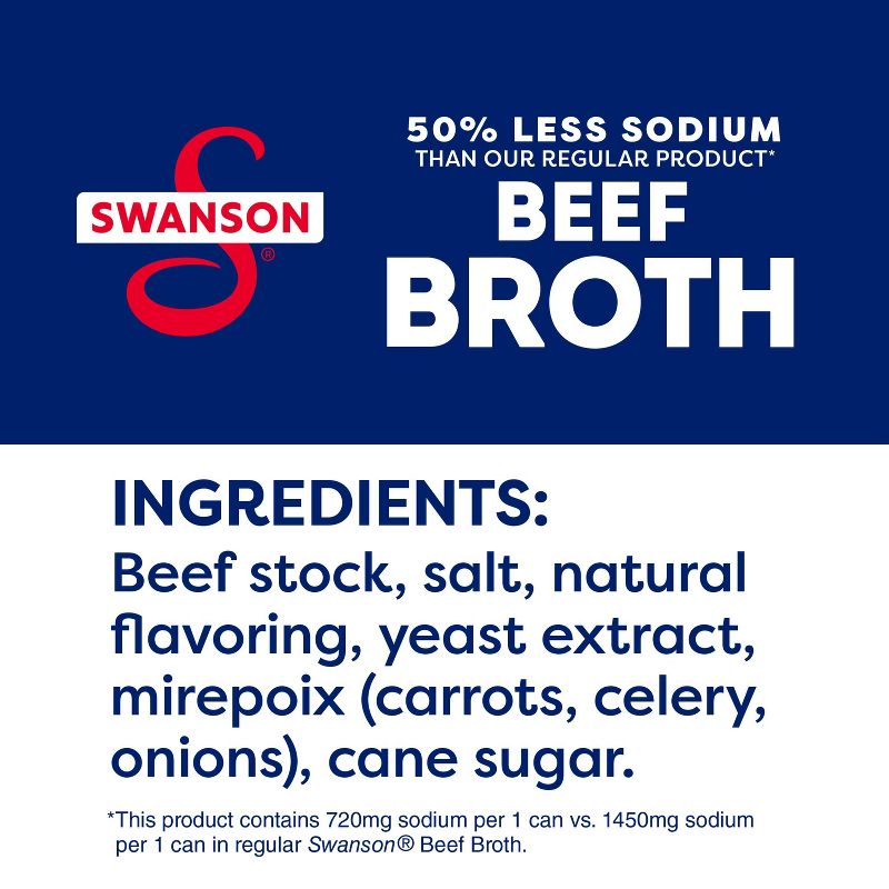 Swanson 100% Natural Gluten Free 50% Less Sodium Beef Broth - 14.5oz, 4 of 14