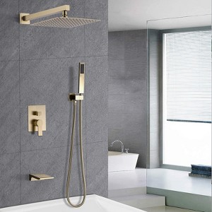 Shower System Bathroom Luxury 12 Inch Rain Shower Head with Handheld Mixer Shower Combo Set Wall Mounted Shower Faucet Trim with Valve Brushed Gold - 1 of 1