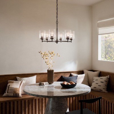 Bronze 6-Light Chandelier with Clear Seeded Glass Shades