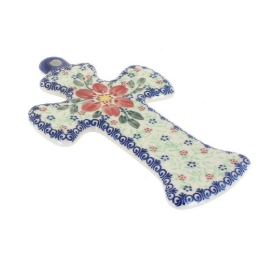 Blue Rose Polish Pottery Poinsettia Cross