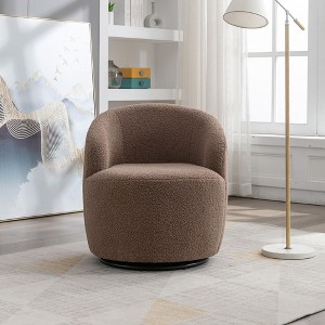 Teddy Fabric Accent Chair, Armrest Accent Single Lazy Chair, Comfy Leisure Chairs With Black Powder Coating Metal Ring - 1 of 4
