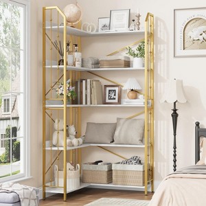 GustoWave 5-Tier Corner Bookshelf 72" Tall L-Shaped Bookcase Storage Shelf with Metal Frame - 1 of 4