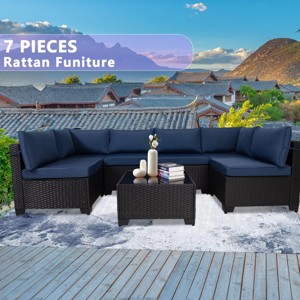 7-Piece Outdoor Patio Furniture Sets,All-Weather Wicker Rattan Modular Patio Sofa Set,Outdoor Chairs with Coffee Table and Cushions-Coolbibila - 1 of 4