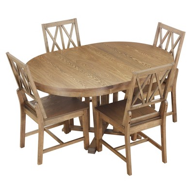 Dolonm Round Extendable Dining Table Set for 4-6 with 4 Cross-Back Chairs, Farmhouse Kitchen & Dining Room