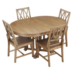 Dolonm Round Extendable Dining Table Set for 4-6 with 4 Cross-Back Chairs, Farmhouse Kitchen & Dining Room - 1 of 4