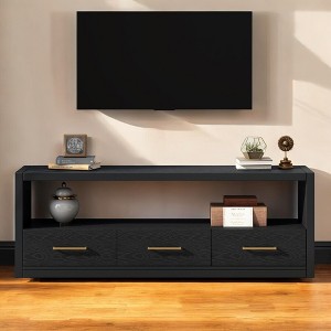 Stylish TV Stand with Ample Storage,Three Drawers & Minimalist Metal Handles,Open Shelves,Versatile TV Console or Side Cabinet Table for Home - 1 of 4