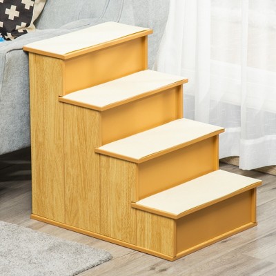 Natural Wood Pet Stairs with Cushioned Steps