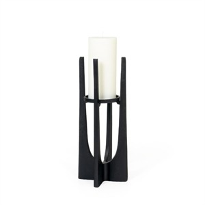 HomeRoots 12" Black Distressed Aluminum Geometric Tabletop Pillar Candle Holder - 1 of 4